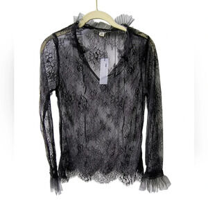 Nylon Apparel Women's Black Sexy Witchy Whimsigoth Sheer Lace Blouse, M, NWT